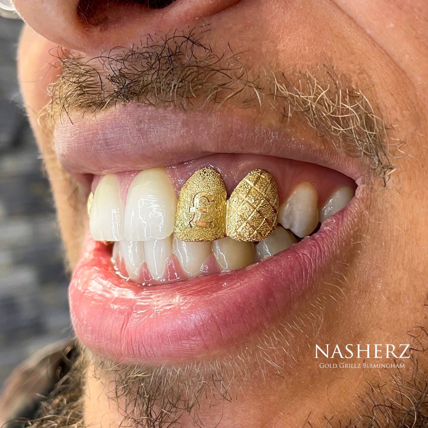 Laser engraved “£” with Diamond Dust and Pineapple Cutz.